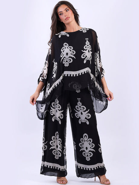 Batwing Silk Tunic Top Black