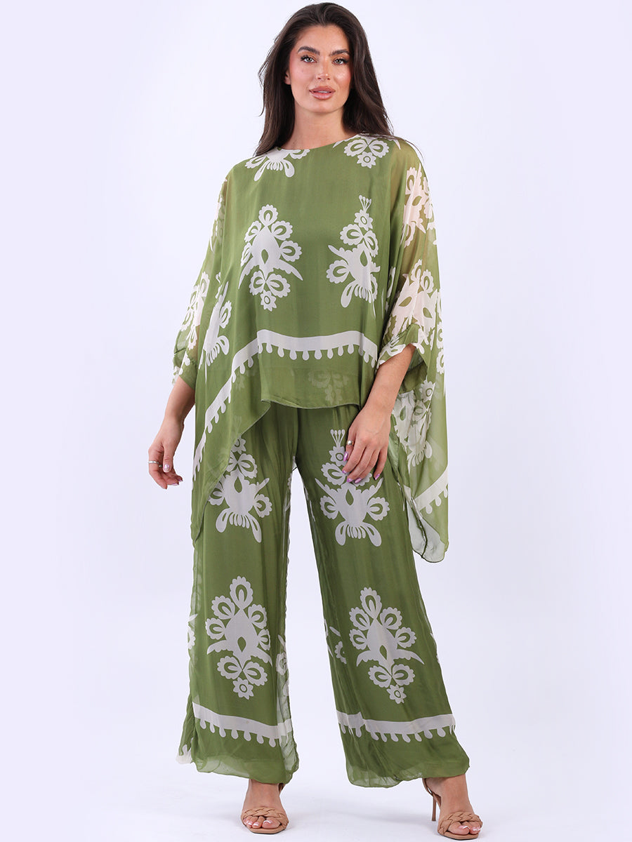 Batwing Silk Tunic Top Olive