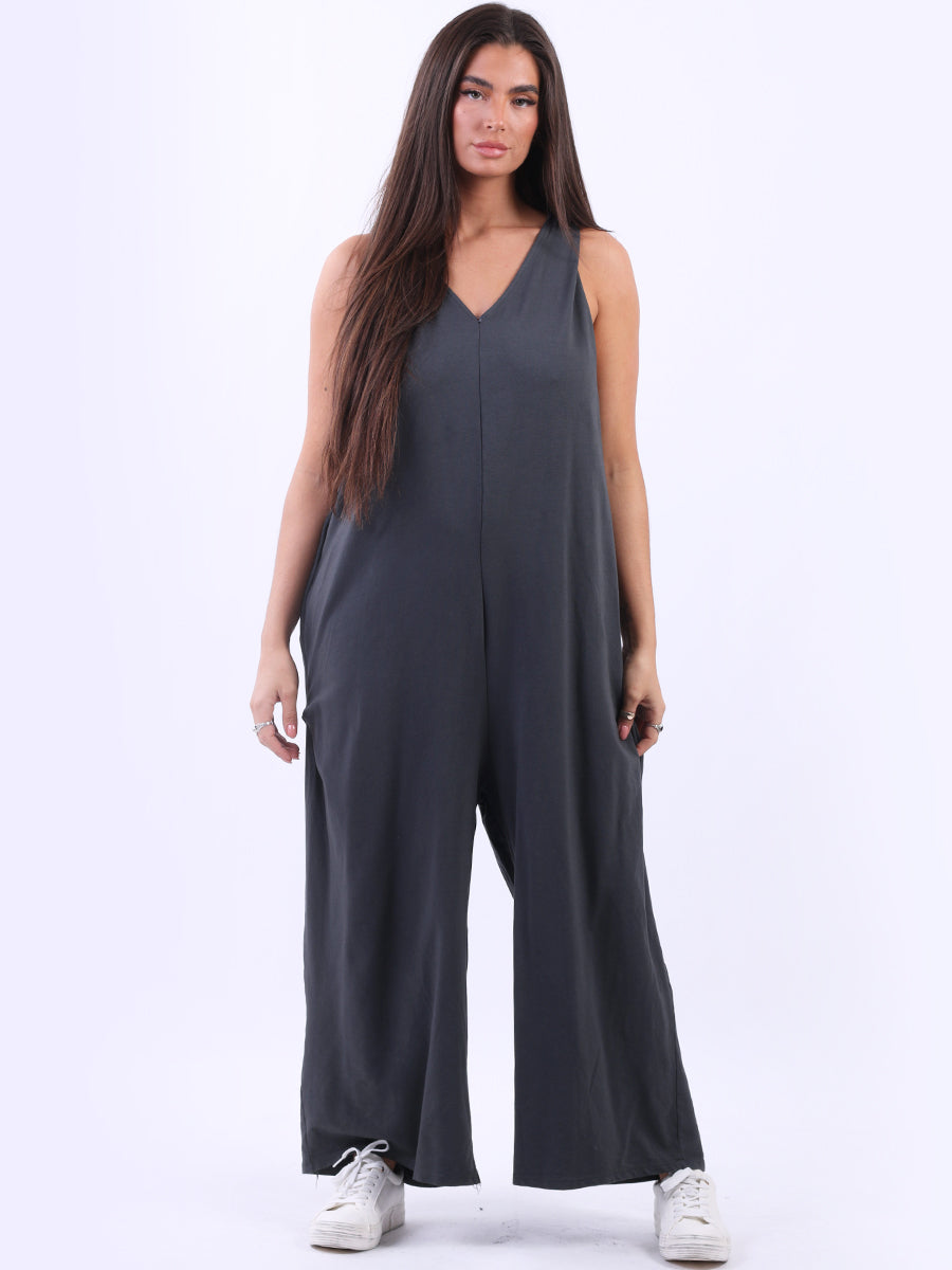 Sleeveless Cotton Jumpsuit Charcoal