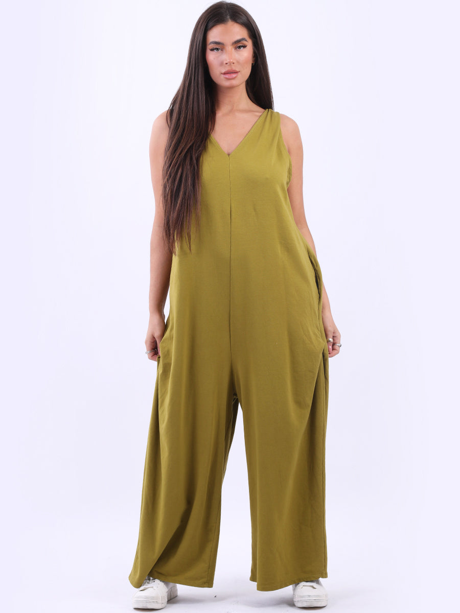 Sleeveless Cotton Jumpsuit Lime Green