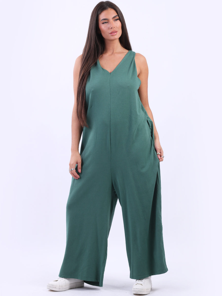 Sleeveless Cotton Jumpsuit Ocean Blue