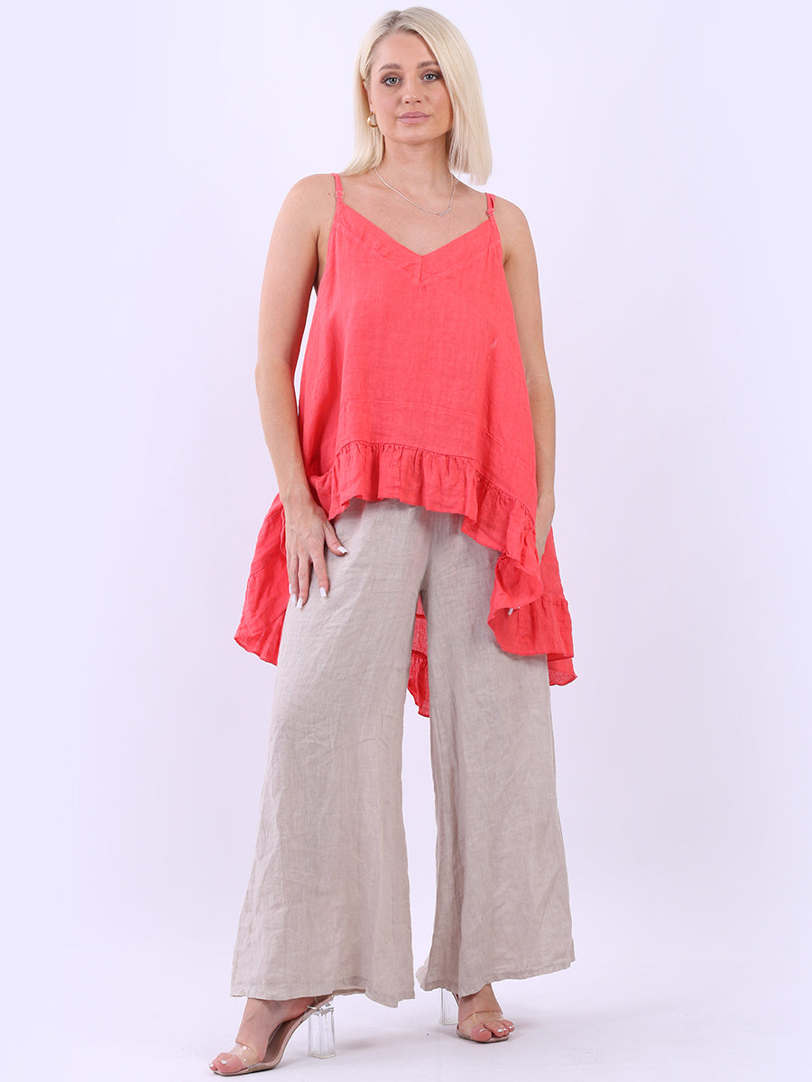 Linen Ruffle Tunic Cami Top Coral