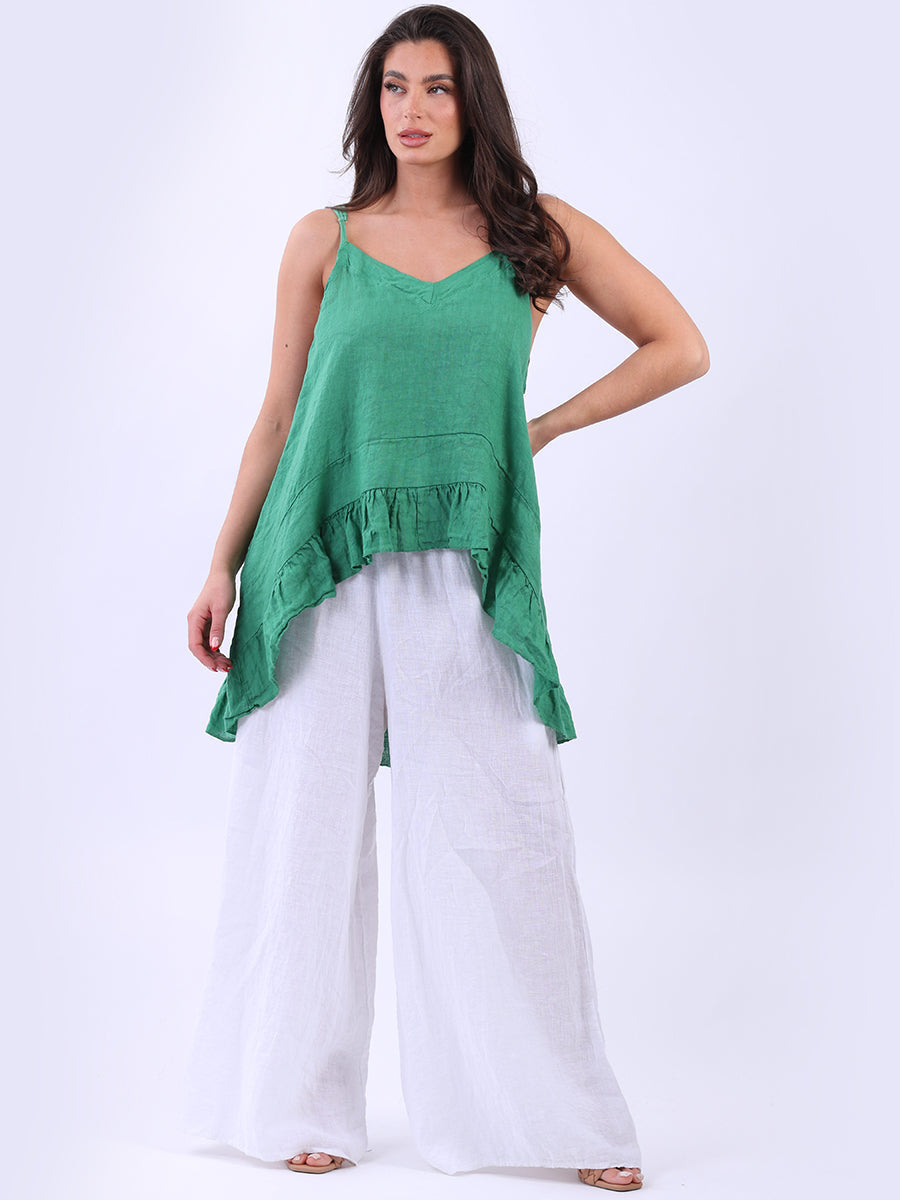 Linen Ruffle Tunic Cami Top Green