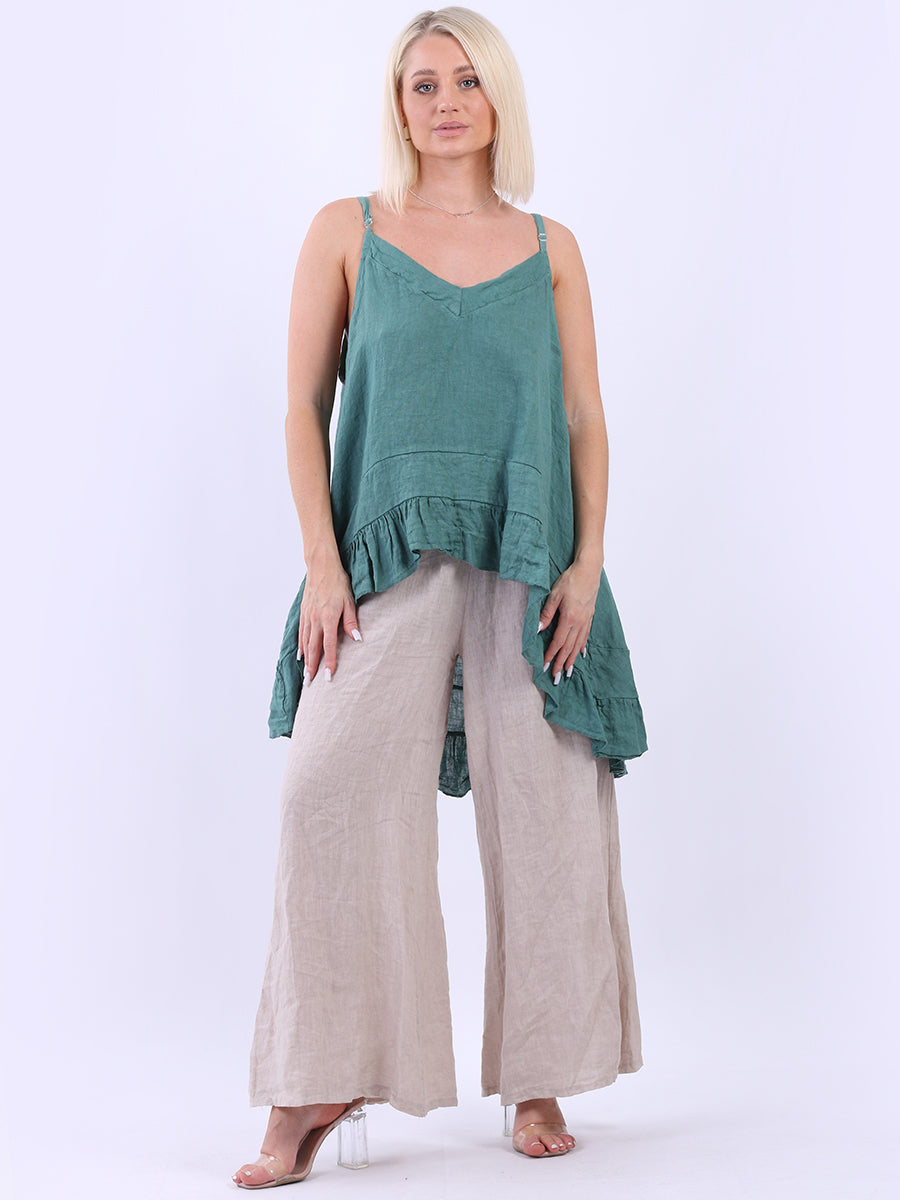 Linen Ruffle Tunic Cami Top Ocean Blue