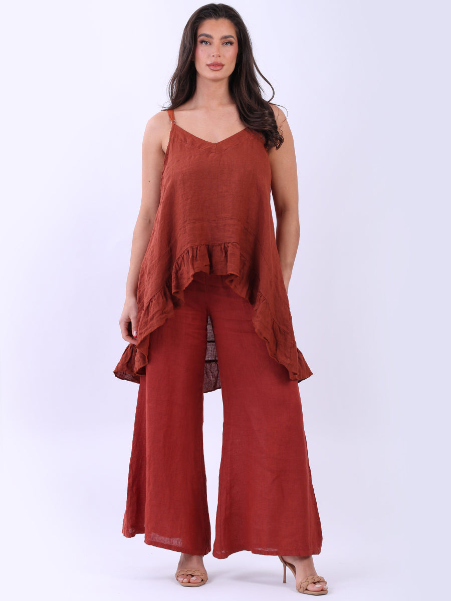 Linen Ruffle Tunic Cami Top Rust