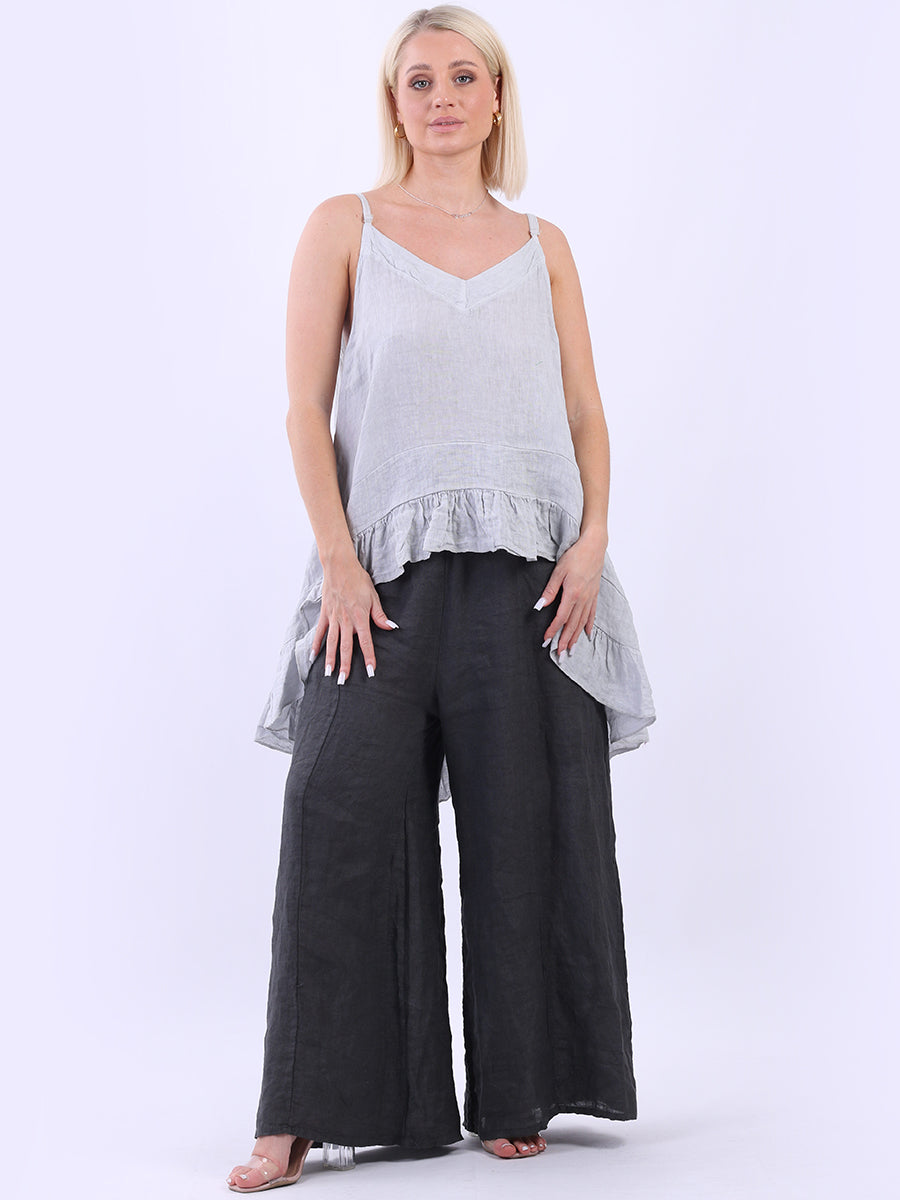 Linen Ruffle Tunic Cami Top Silver