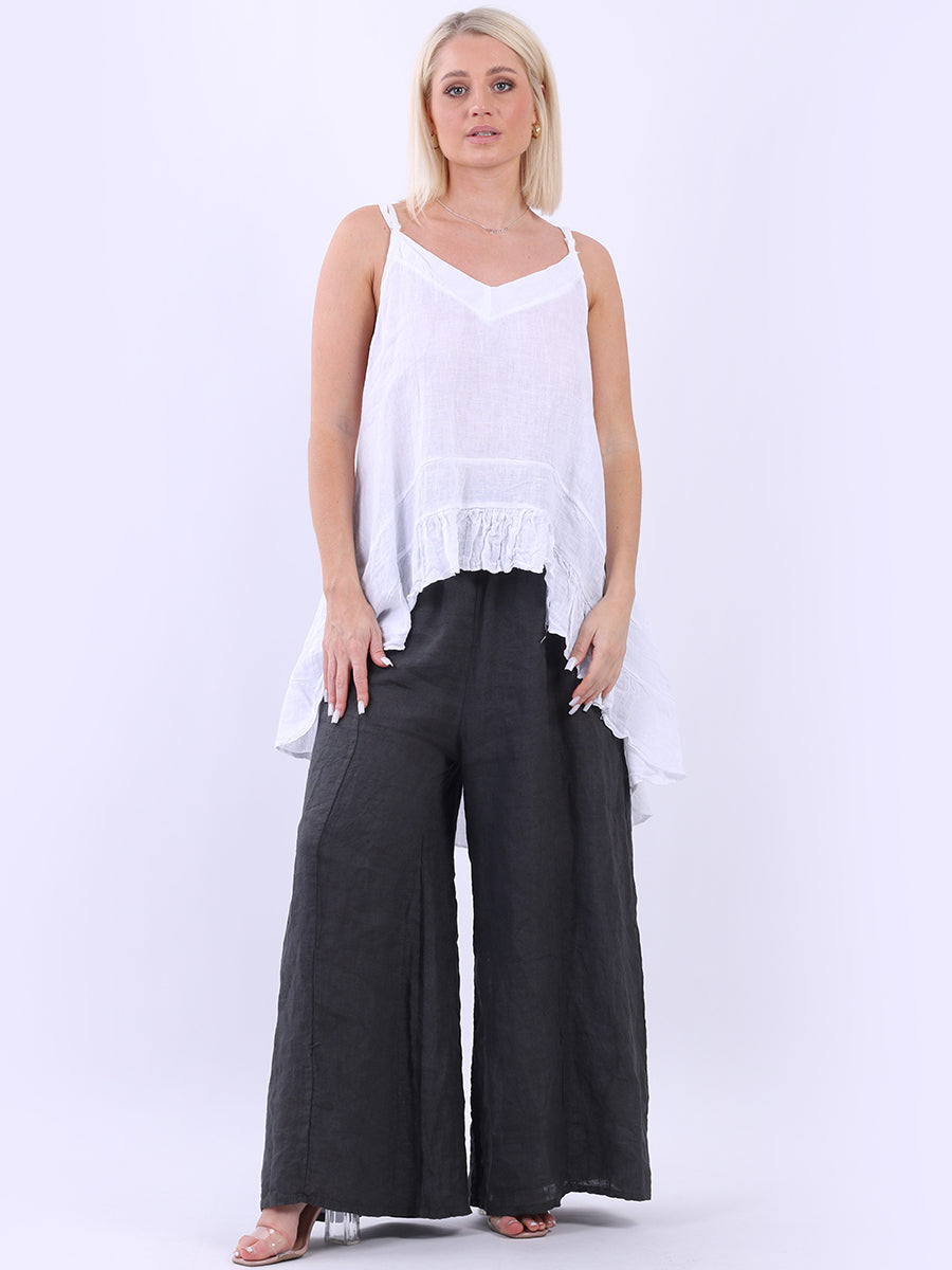 Linen Ruffle Tunic Cami Top White