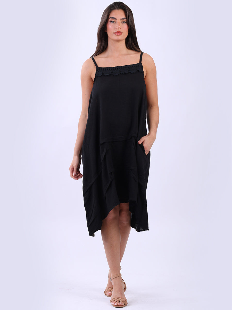 Solid Linen Midi Dress Black