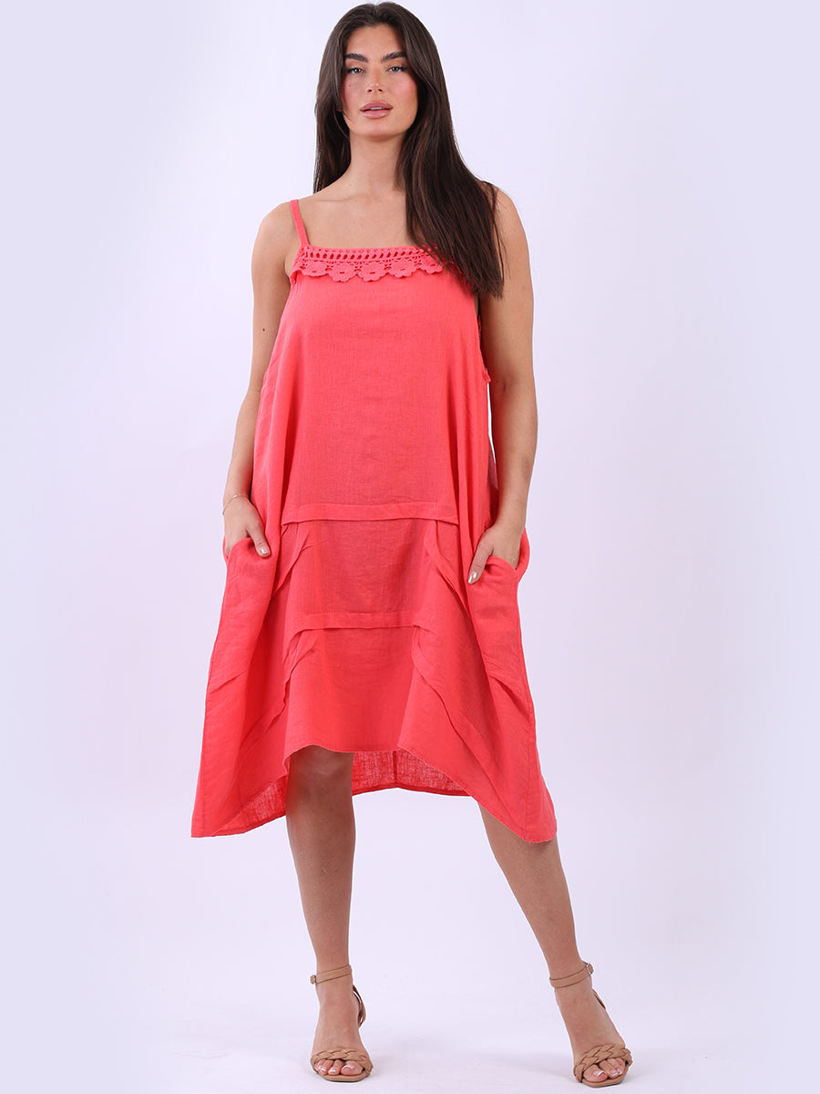 Solid Linen Midi Dress Coral