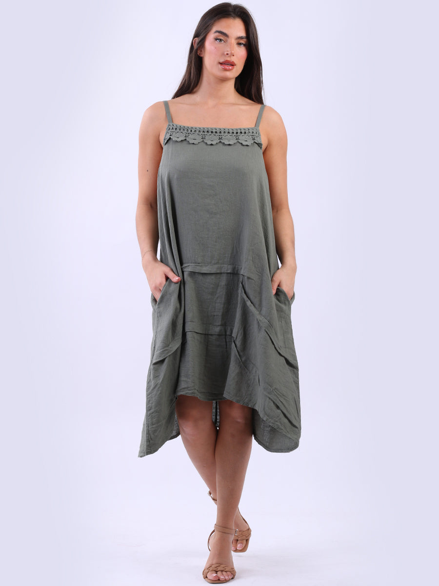 Solid Linen Midi Dress Khaki