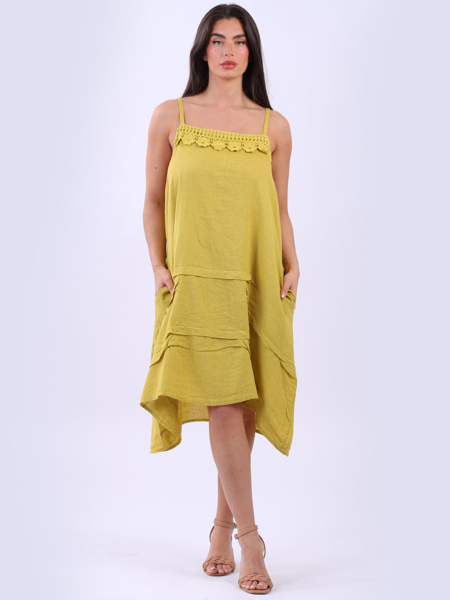 Solid Linen Midi Dress Mustard