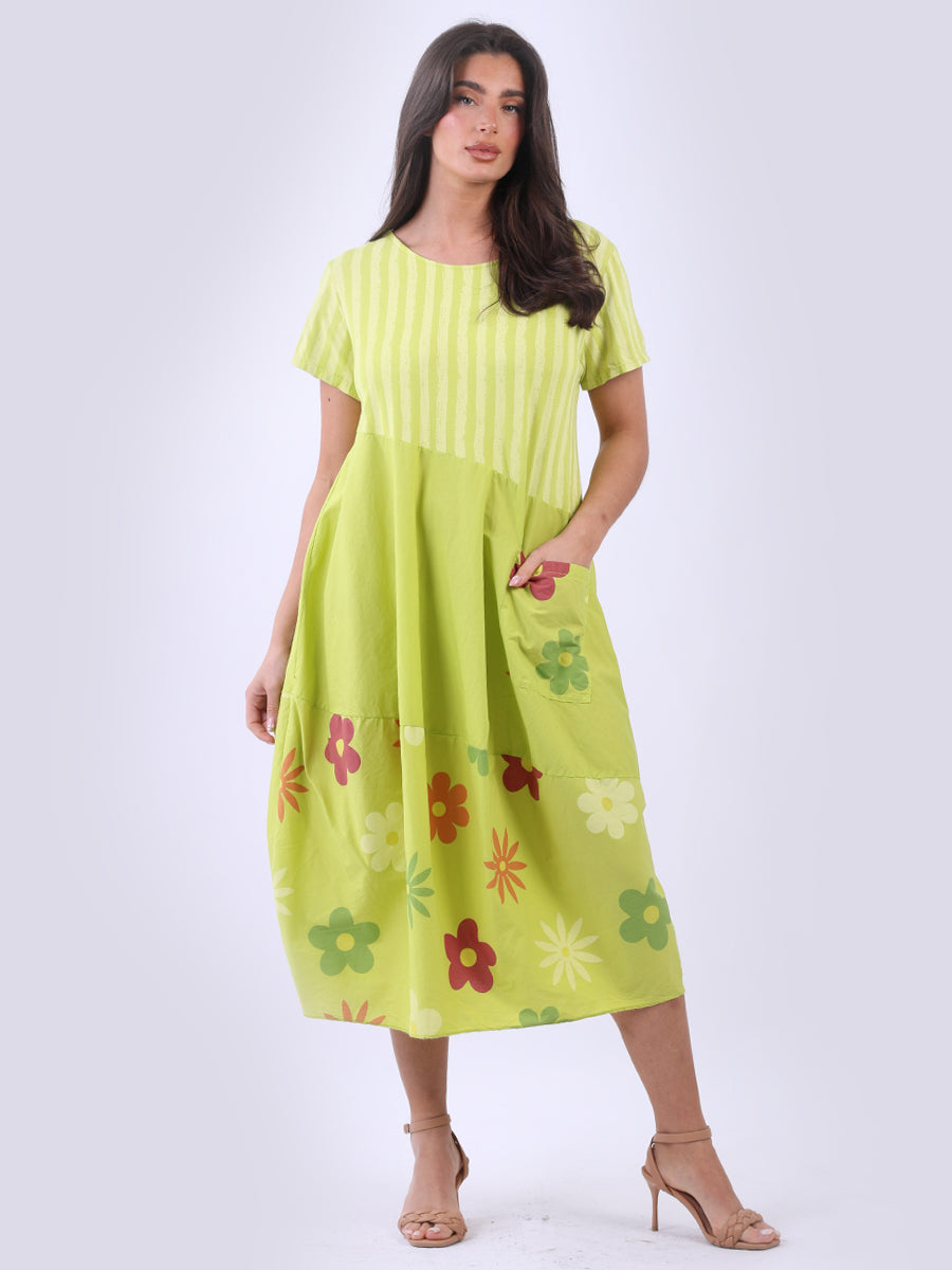 Women Cotton Dress Lime Green