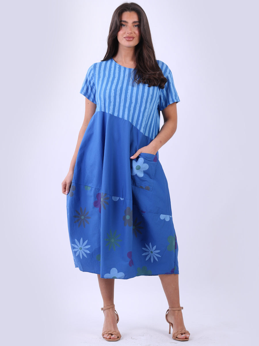 Women Cotton Dress Royal Blue