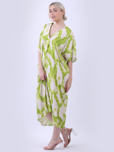 Tie And Dye Plus Size Kaftan Lime Green