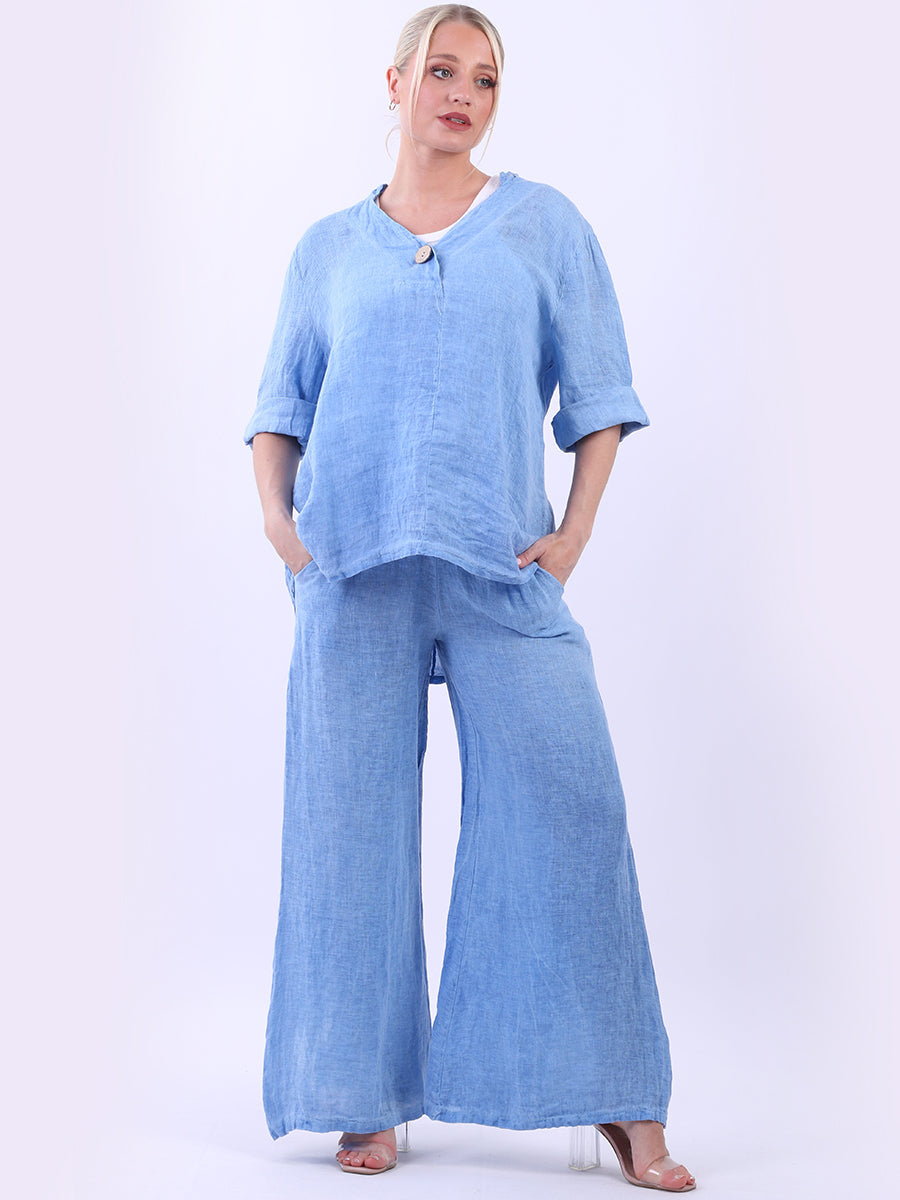 Vintage Washed Linen Blouse Royal Blue