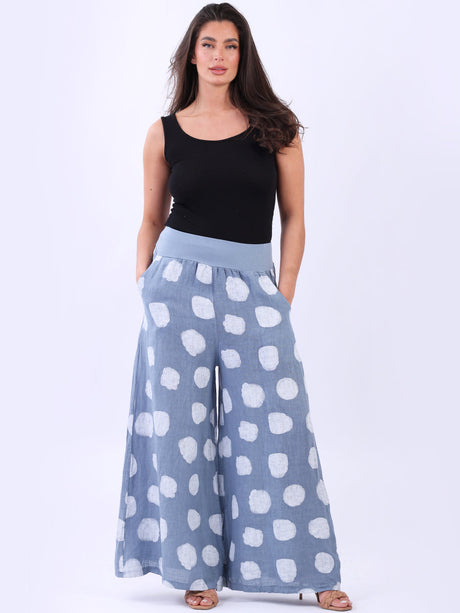 Polka Dot Linen Palazzo Pant Denim