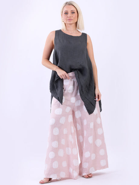 Polka Dot Linen Palazzo Pant Pink