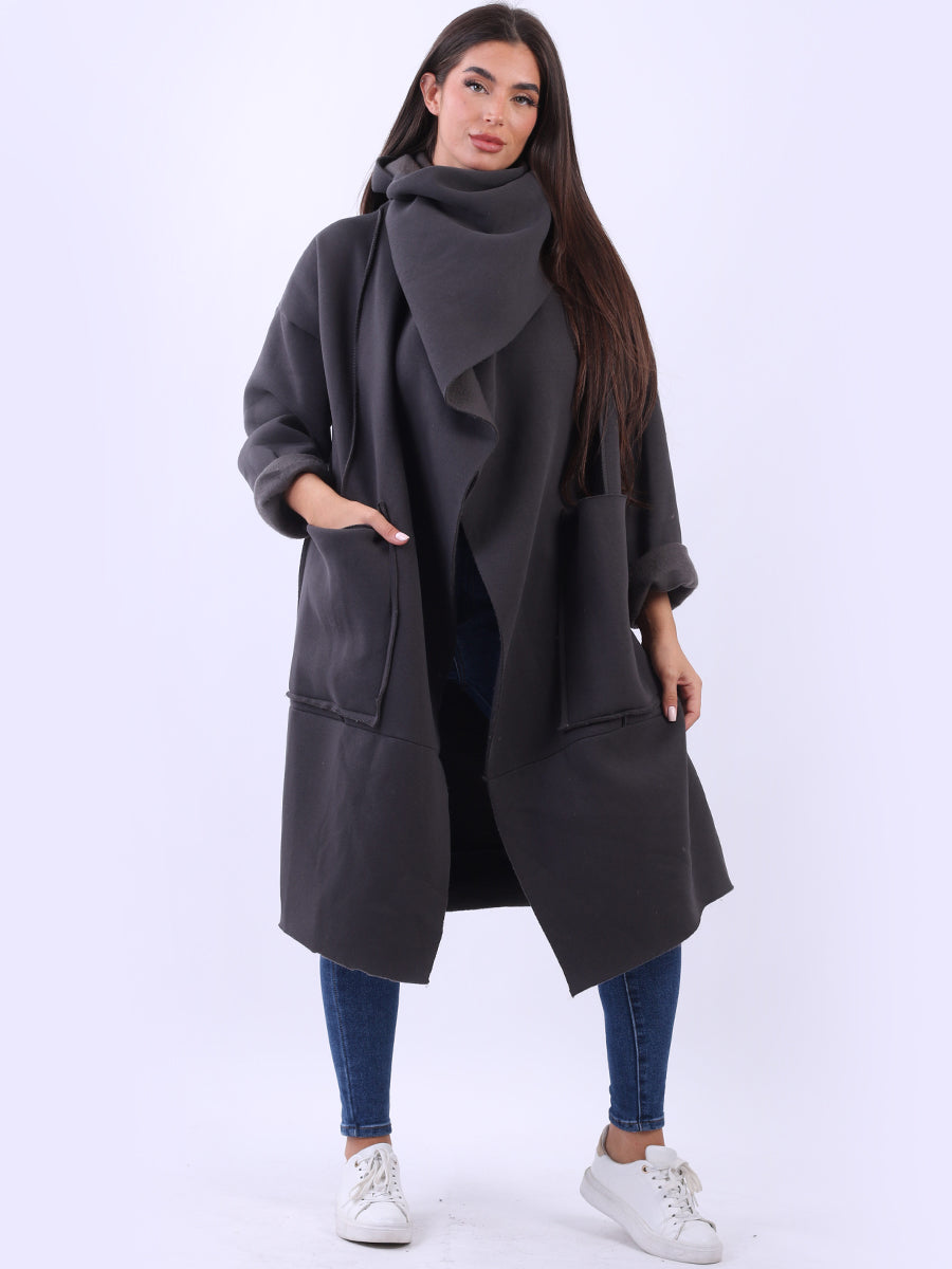Plus Size Lagenlook Cotton Coat Charcoal