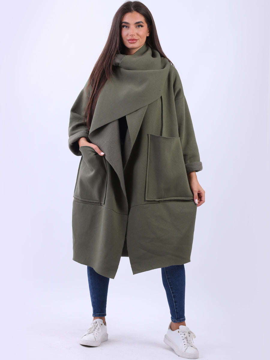 Plus Size Lagenlook Cotton Coat Khaki