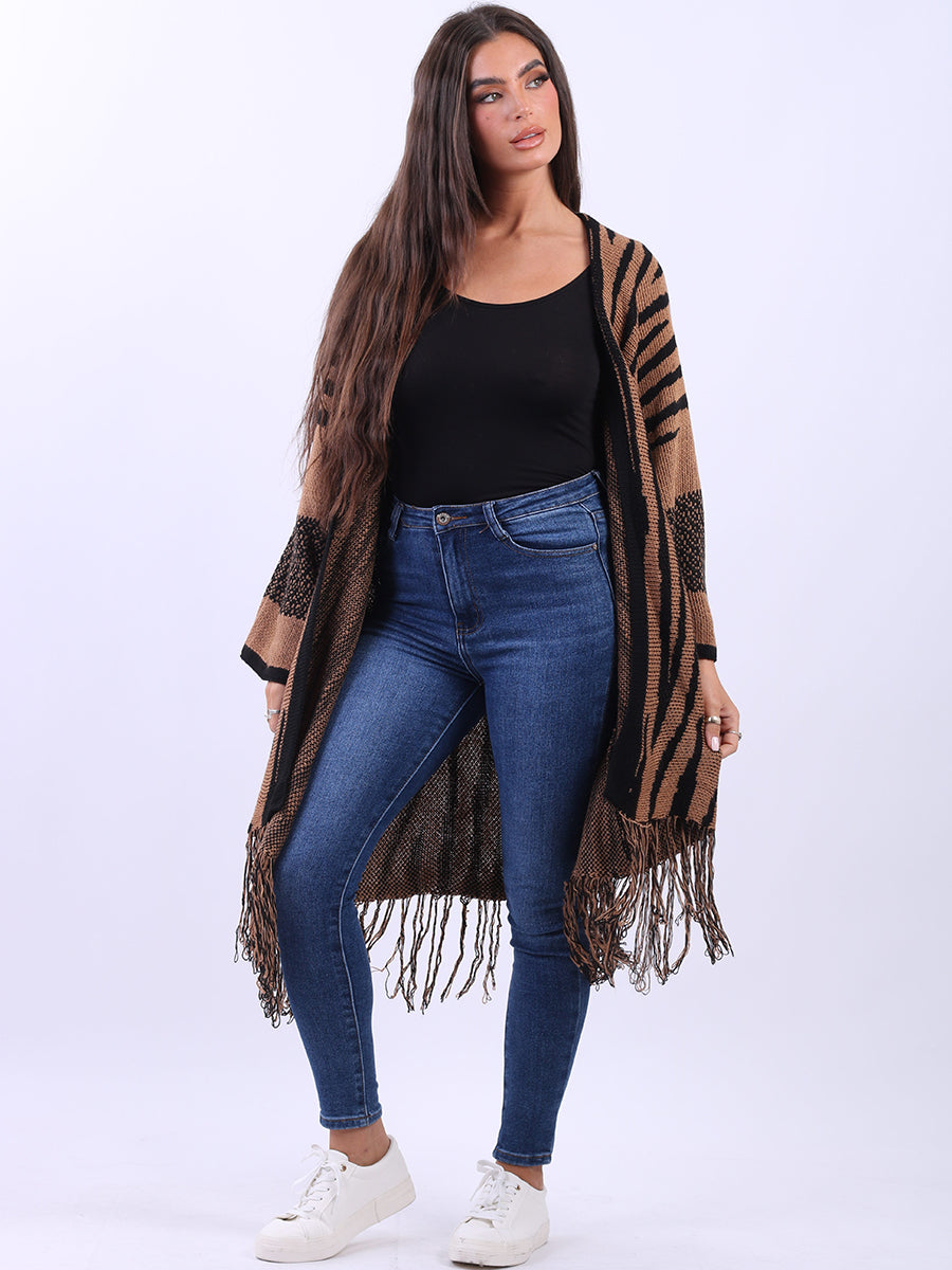 Open Front Wool Knitted Cardigan Camel