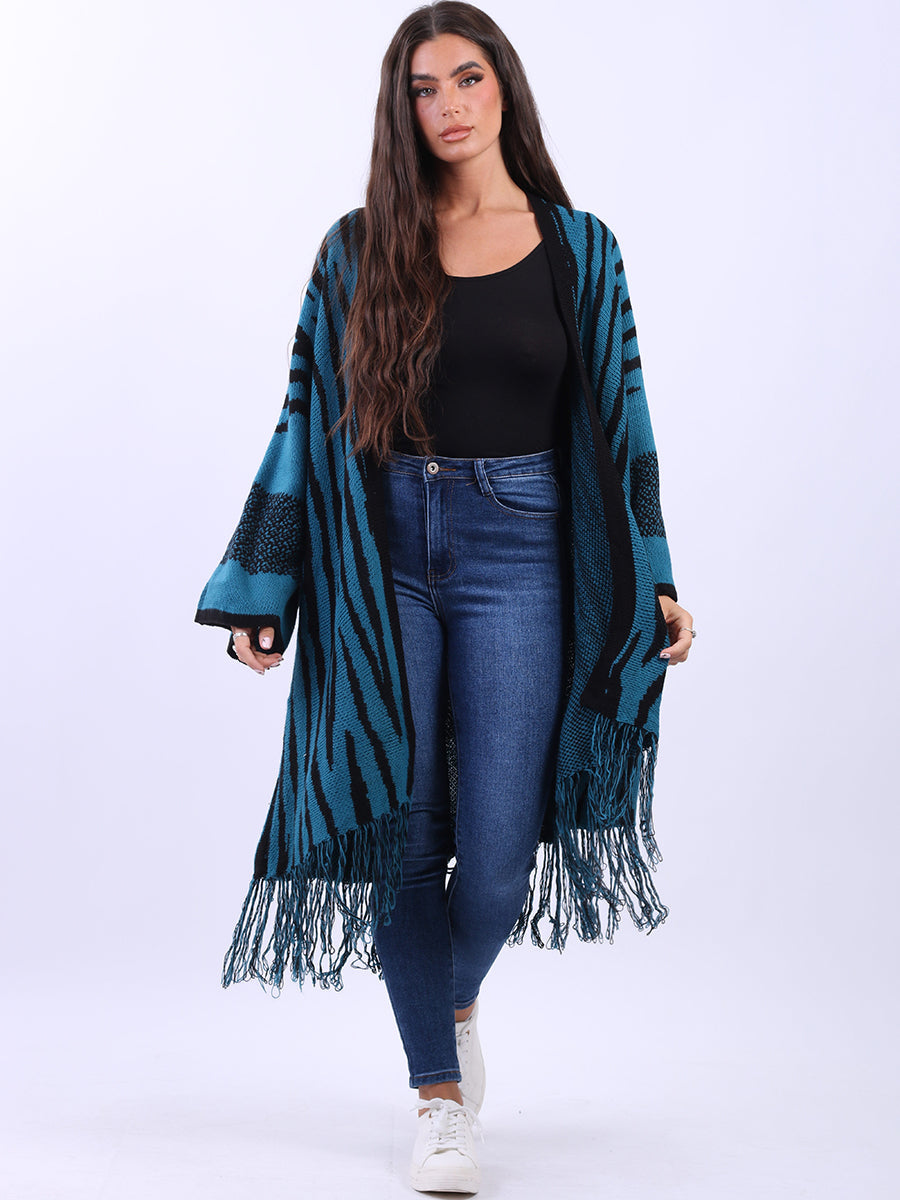 Open Front Wool Knitted Cardigan Teal