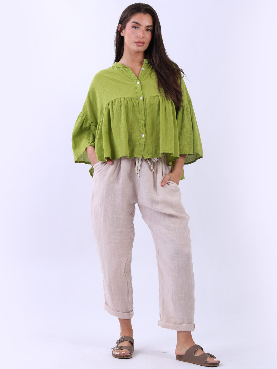 Button Down Peplum Top Olive