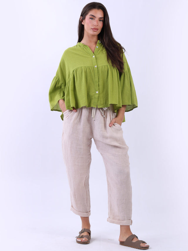 Button Down Peplum Top Olive