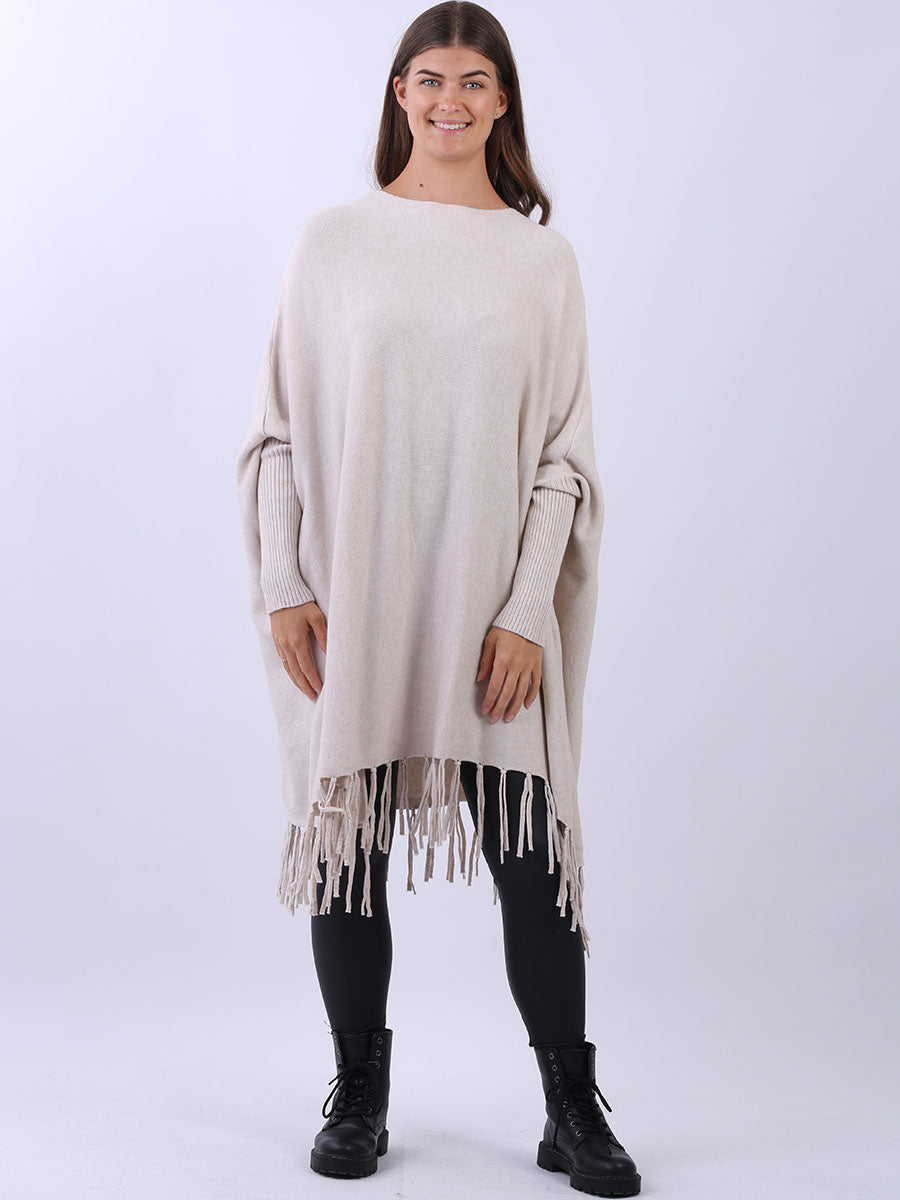 Knitted Oversized Tunic Poncho Beige