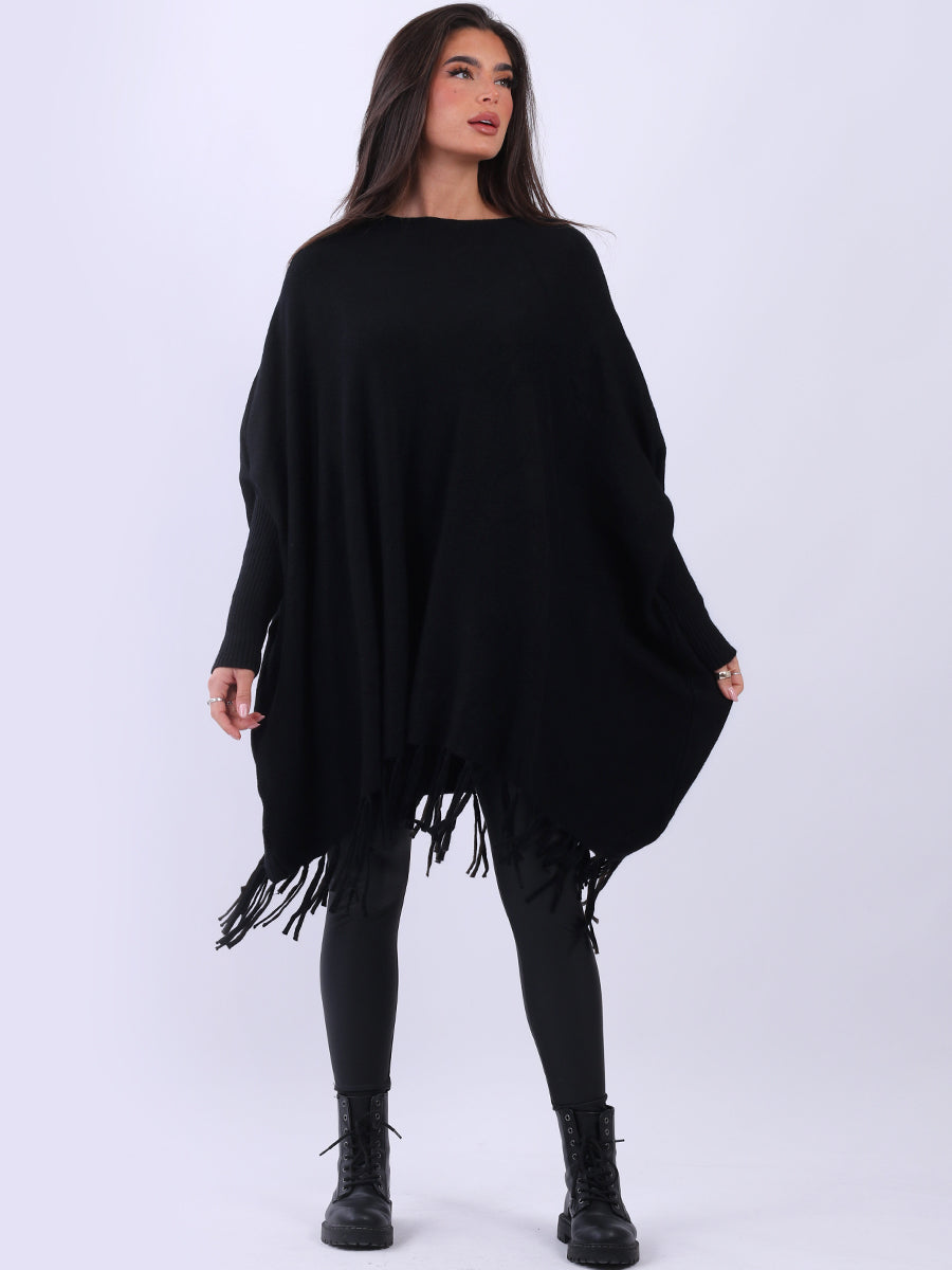 Knitted Oversized Tunic Poncho Black
