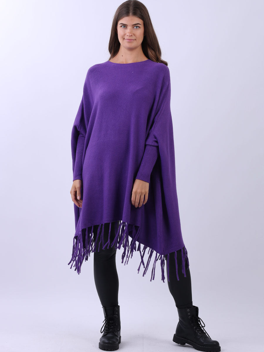 Knitted Oversized Tunic Poncho Purple