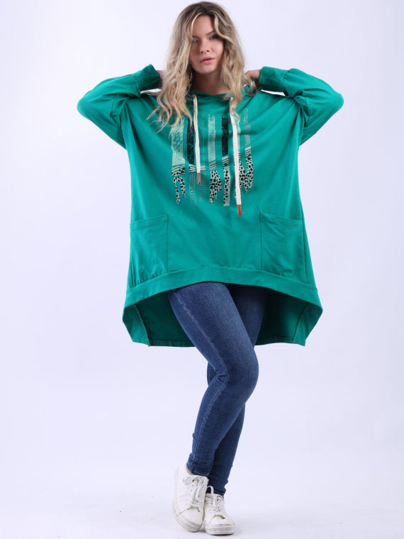 Glitery Stripes Cotton Lagenlook Hi-Lo Hoodie