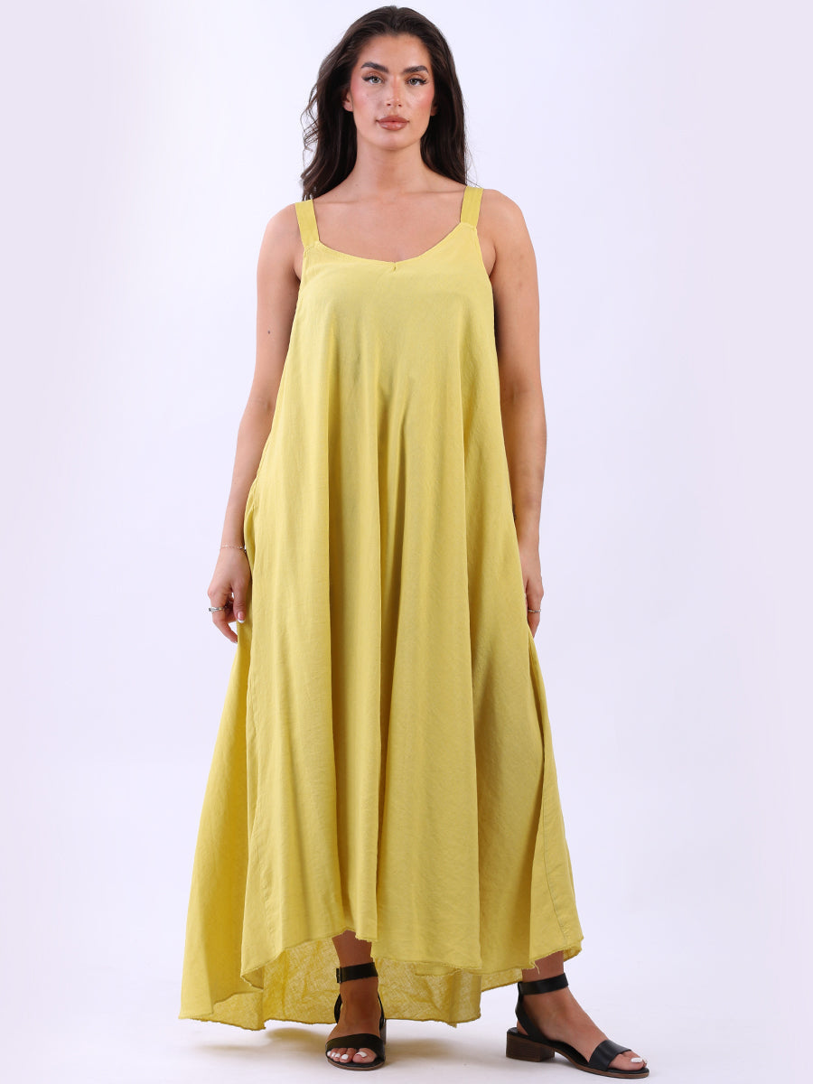 Sleeveless Linen Dress Mustard