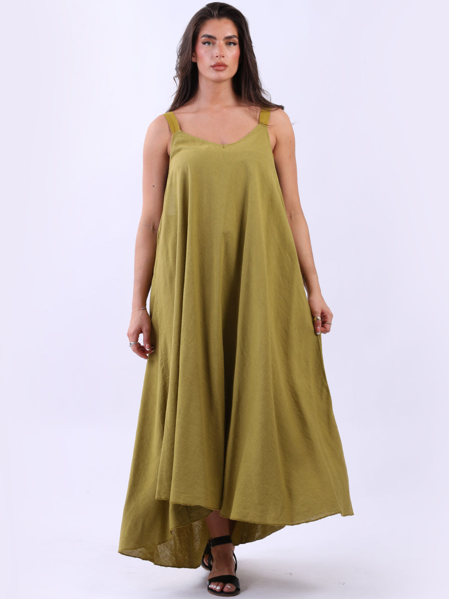 Sleeveless Linen Dress Olive