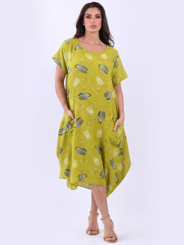 Lagenlook Cotton Dress Lime Green