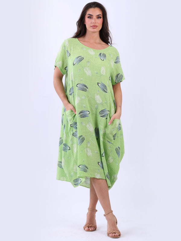 Lagenlook Cotton Dress Olive