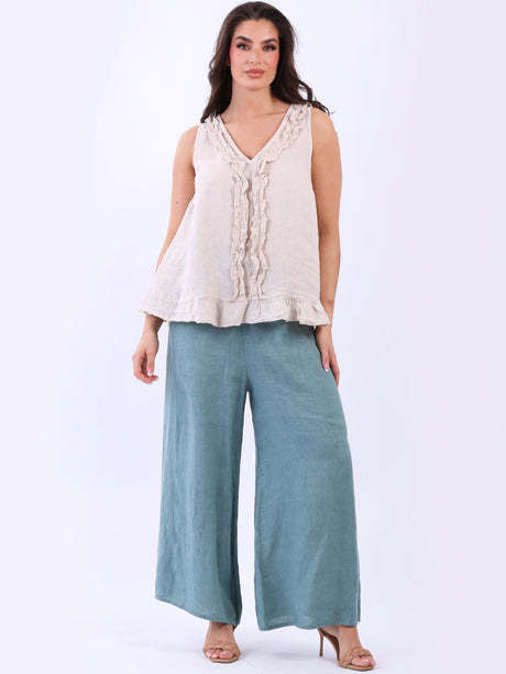 Linen Crop Tank Top Beige