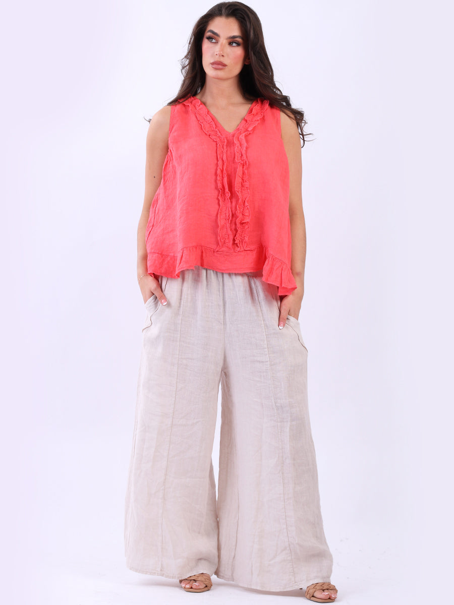 Linen Crop Tank Top Coral
