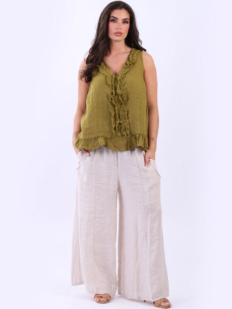 Linen Crop Tank Top Olive