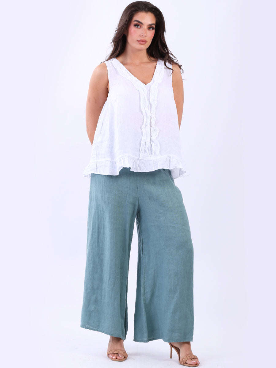 Linen Crop Tank Top White