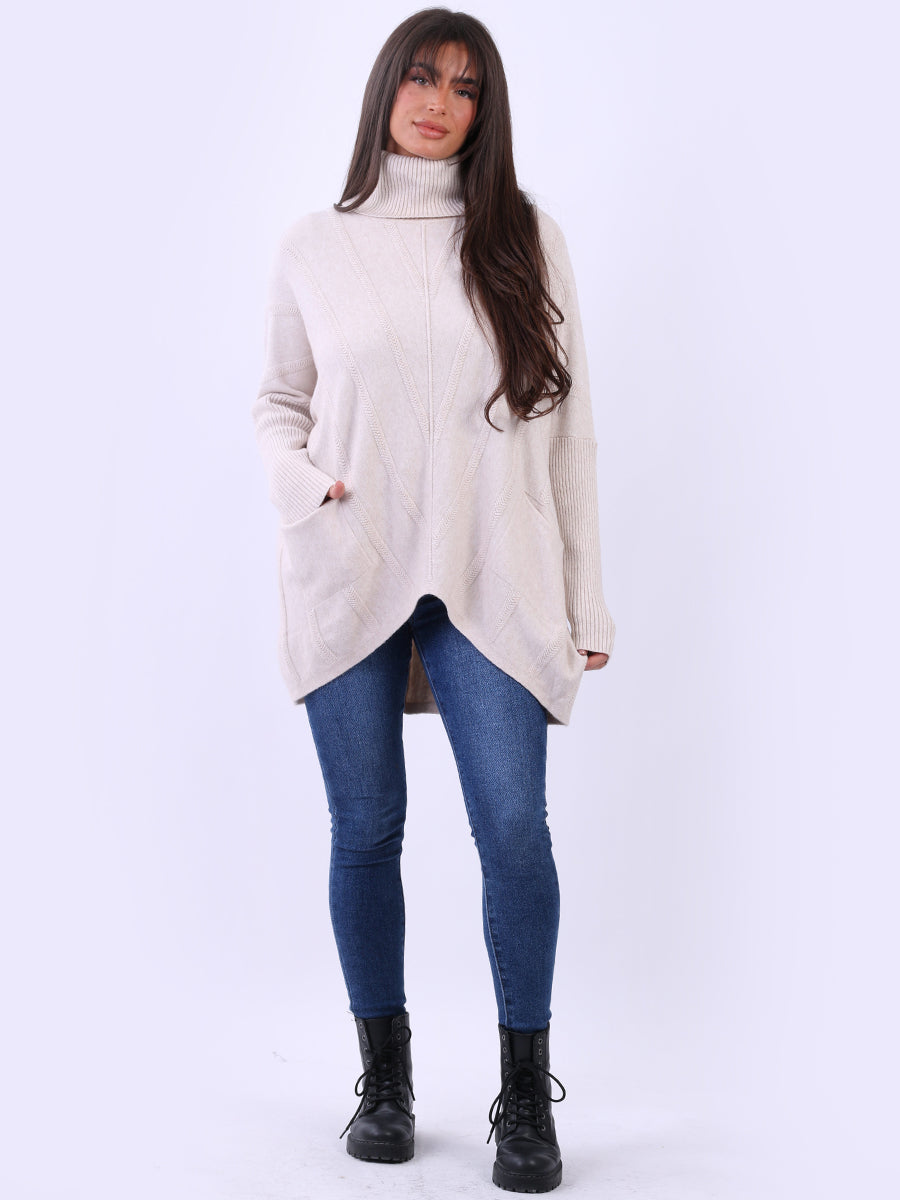 Cowl Neck Knitted Jumper Beige