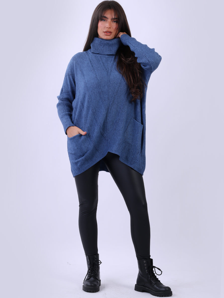 Cowl Neck Knitted Jumper Denim