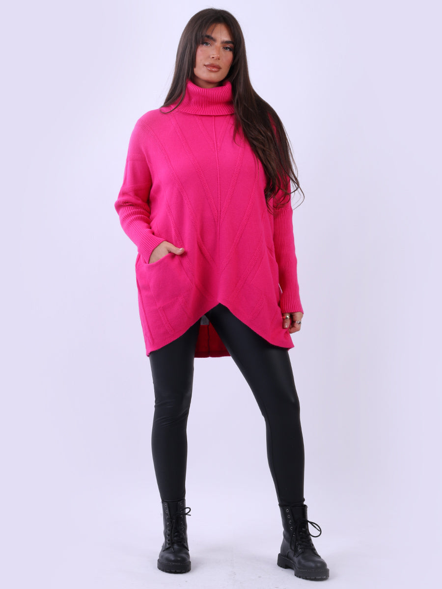 Cowl Neck Knitted Jumper Fuchsia