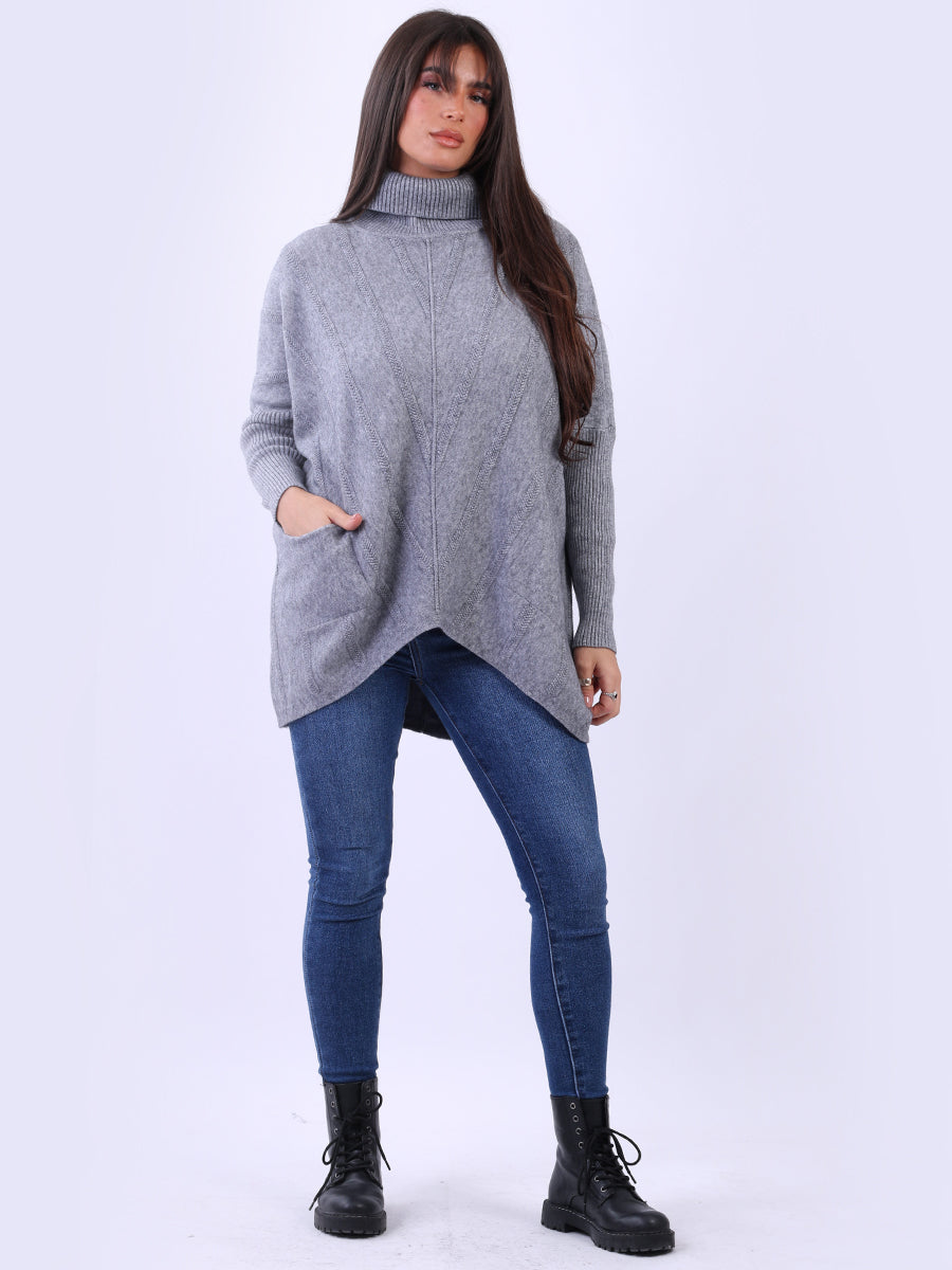 Cowl Neck Knitted Jumper Grey