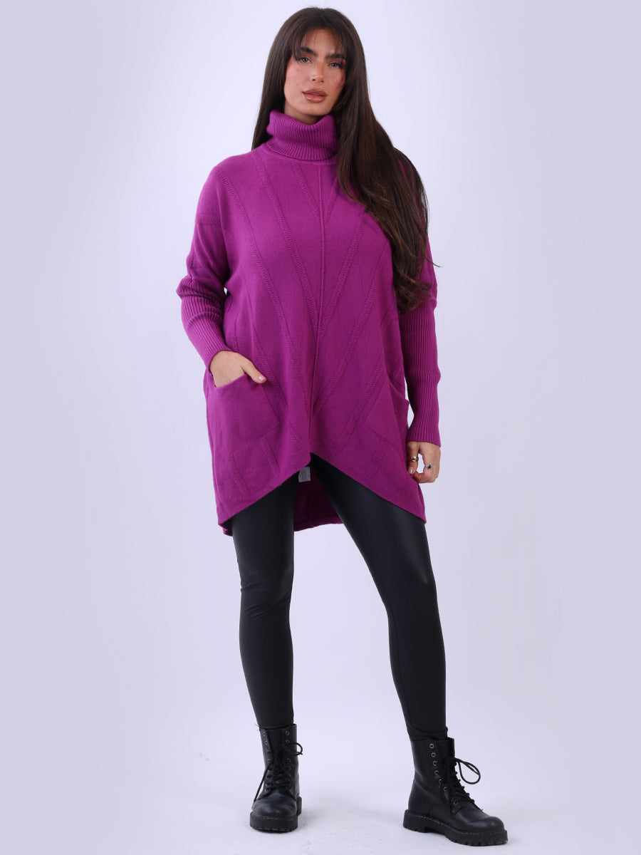 Cowl Neck Knitted Jumper Magenta