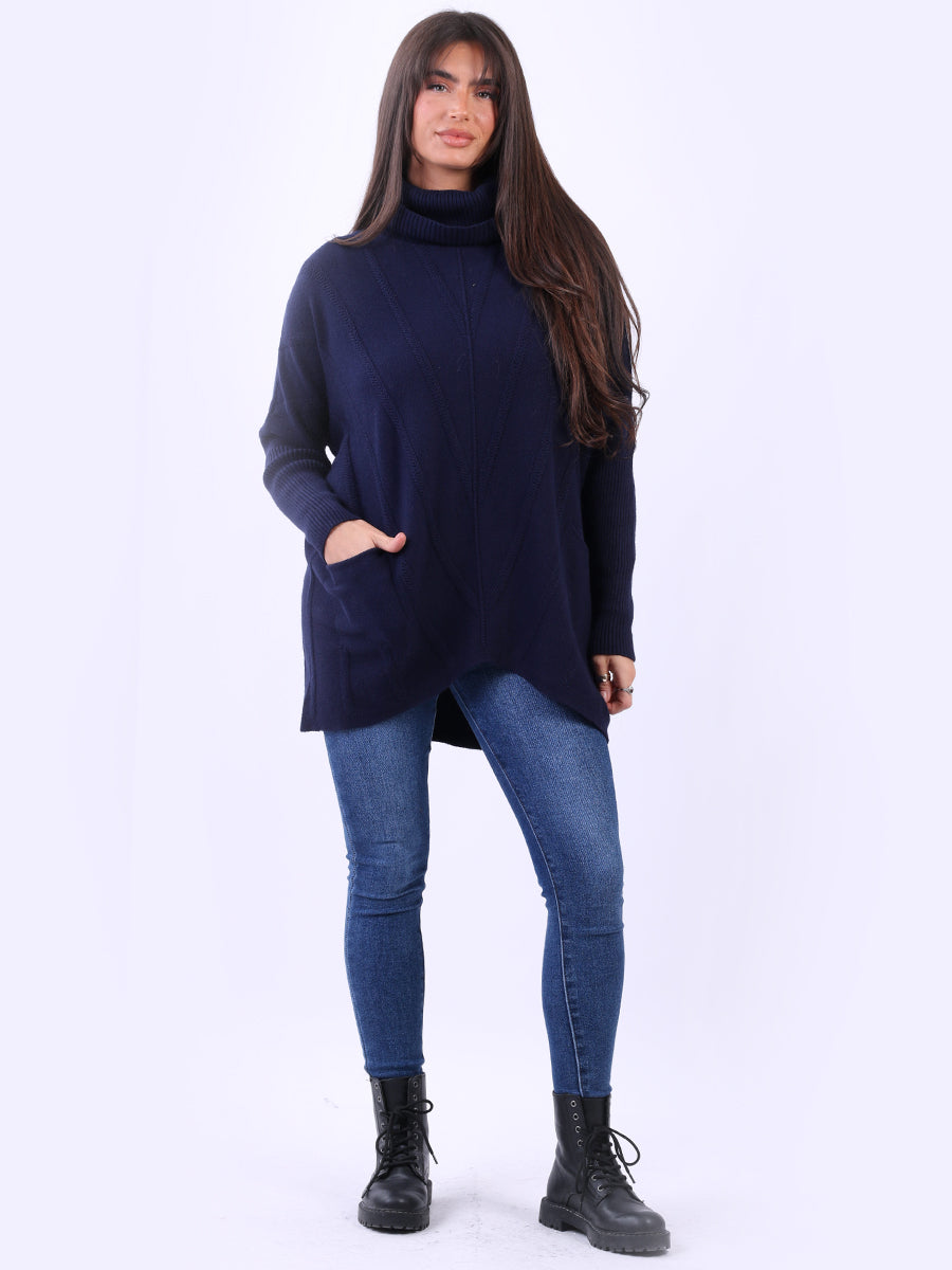 Cowl Neck Knitted Jumper Navy