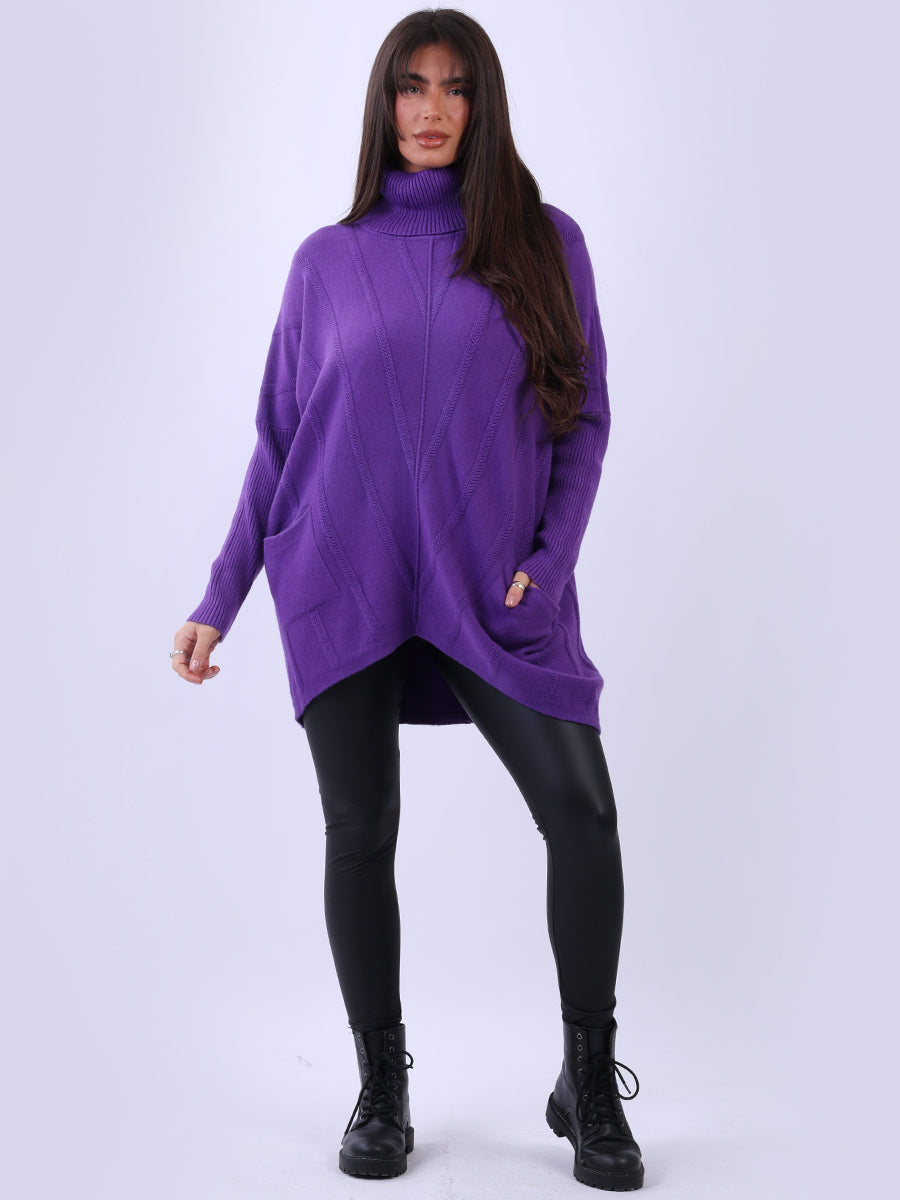 Cowl Neck Knitted Jumper Purple