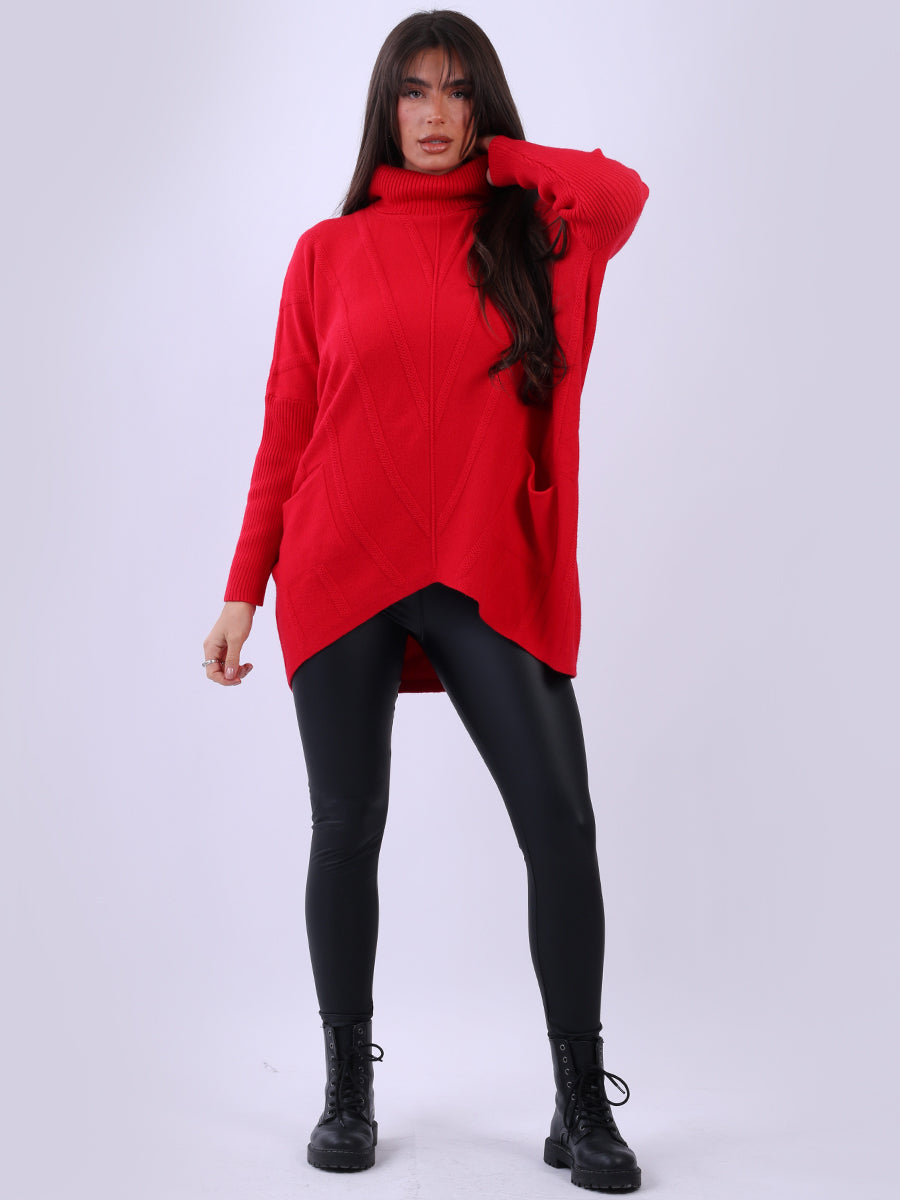 Cowl Neck Knitted Jumper Red