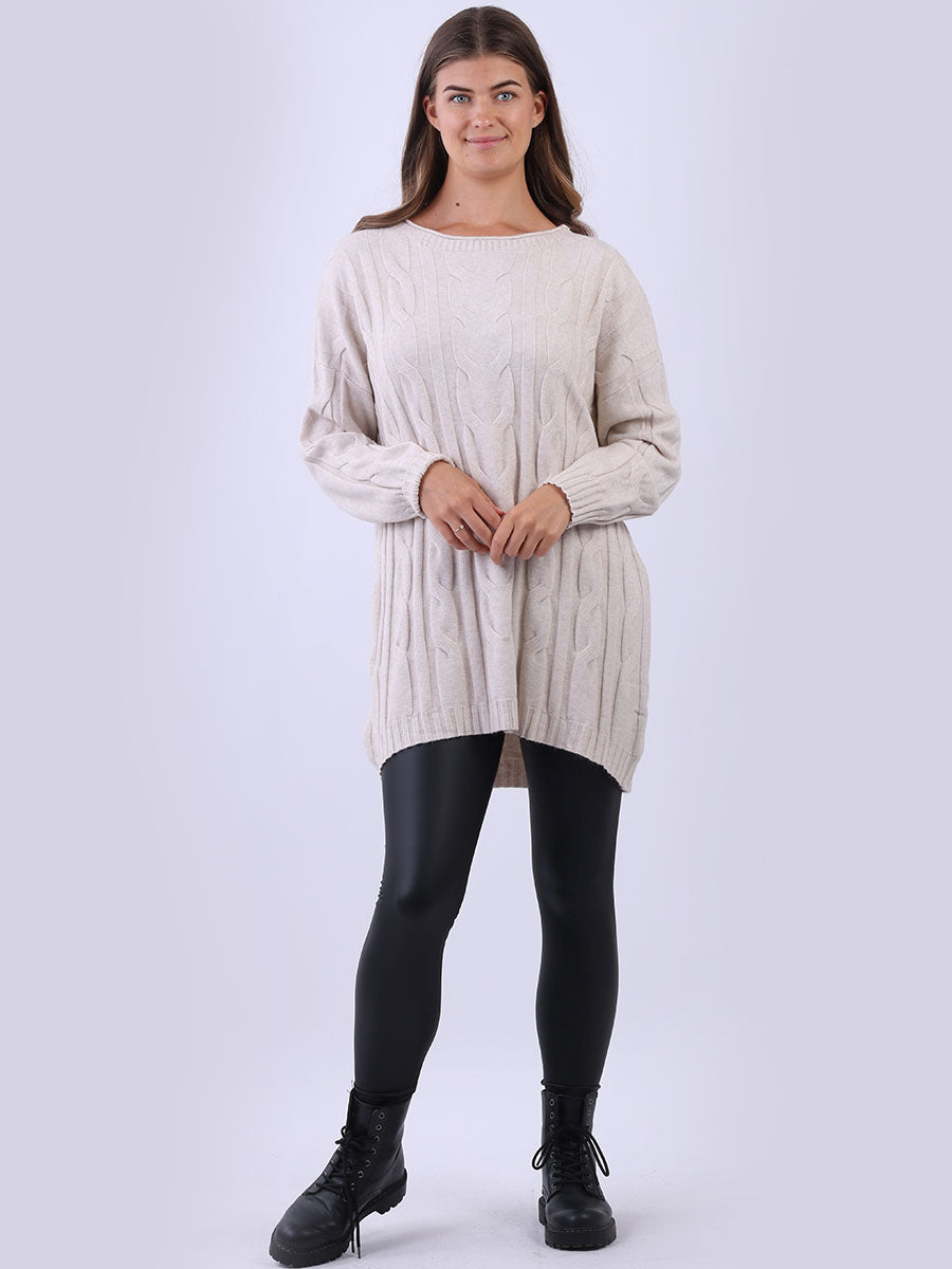 Cable Knit Lagenlook Jumper Beige