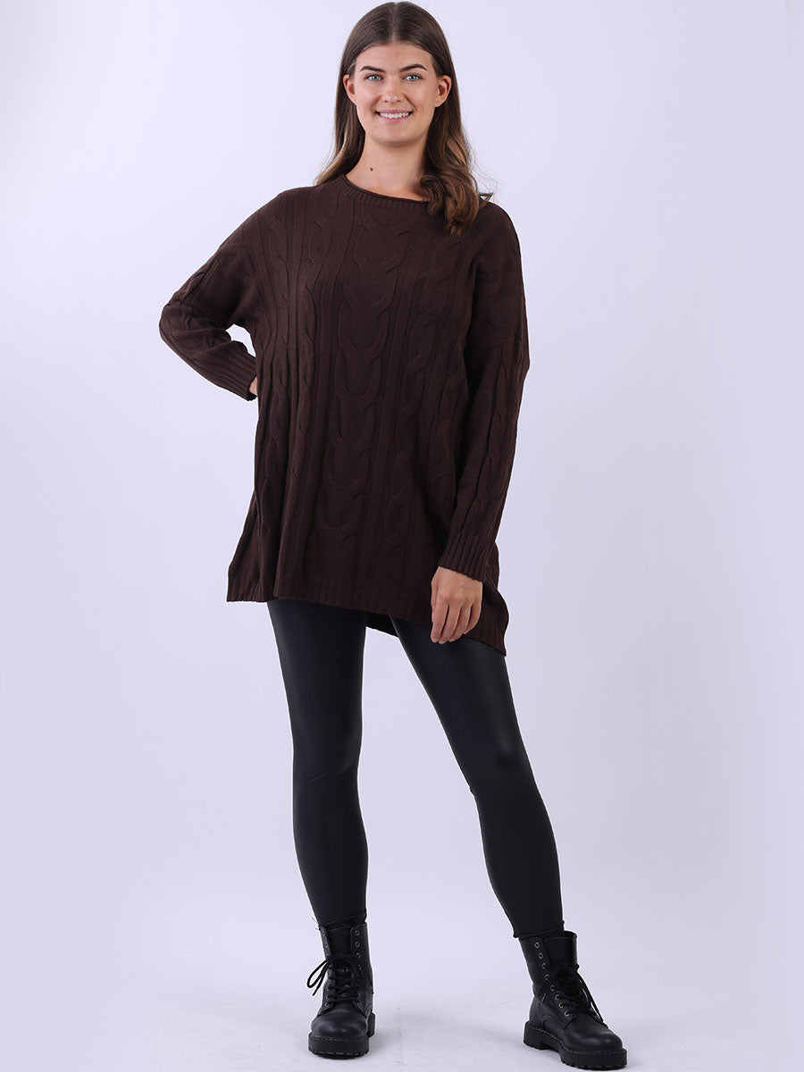 Cable Knit Lagenlook Jumper Chocolate