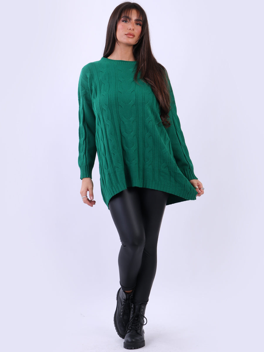 Cable Knit Lagenlook Jumper Green